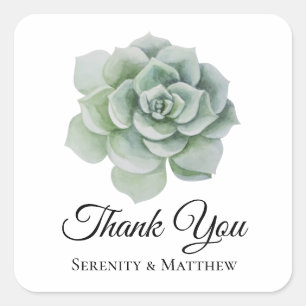 Succulent Sage Green Floral Boho Wedding Thank You Square Sticker