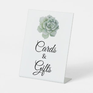 Succulent Sage Green Floral Wedding Cards & Gifts Pedestal Sign