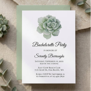 Succulent Sage Green Rustic Floral Bachelorette Invitation