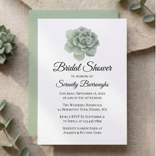 Succulent Sage Green Rustic Floral Bridal Shower Invitation