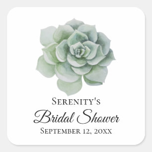 Succulent Sage Green Rustic Floral Bridal Shower Square Sticker
