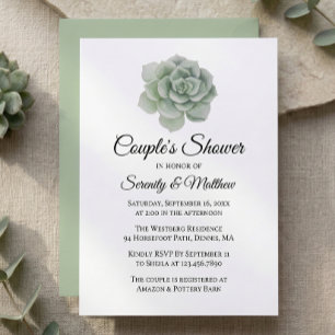 Succulent Sage Green Rustic Floral Couples Shower Invitation