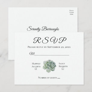 Succulent Sage Green Rustic Floral Wedding RSVP Postcard