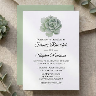 Succulent Sage Green Watercolor Floral Wedding Invitation