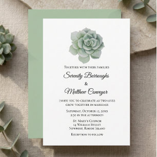 Succulent Sage Green Watercolor Floral Wedding Invitation