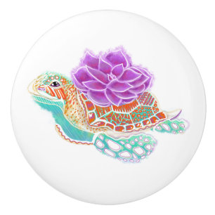 Succulent Sea Turtle Spirit Animal Ceramic Knob