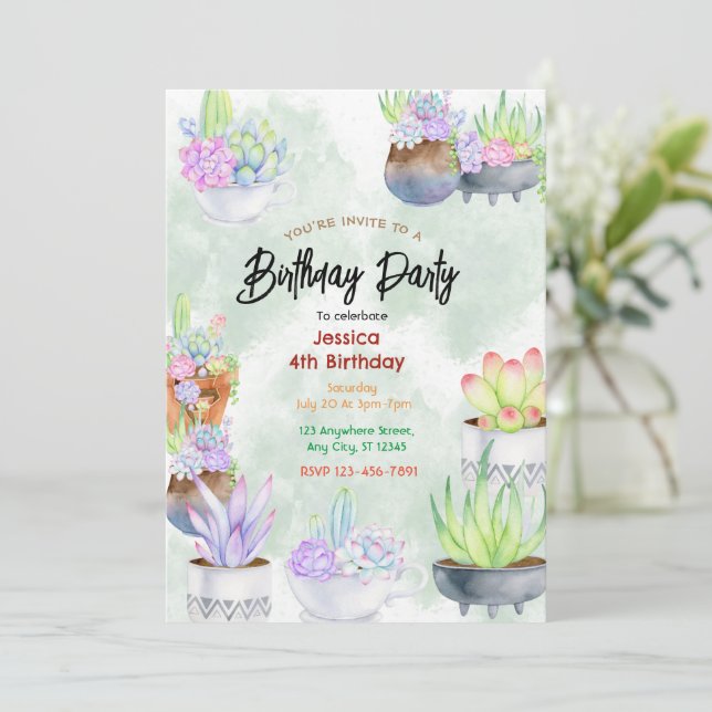 Succulent Soiree: Chic Birthday Invitation (Standing Front)