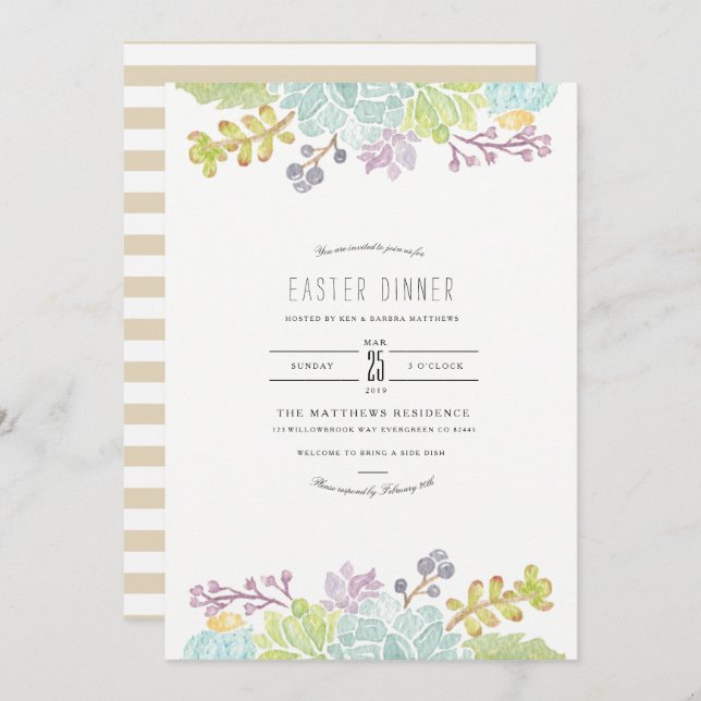 Succulent Spring Garden | Watercolor Easter Invitation (Front/Back)