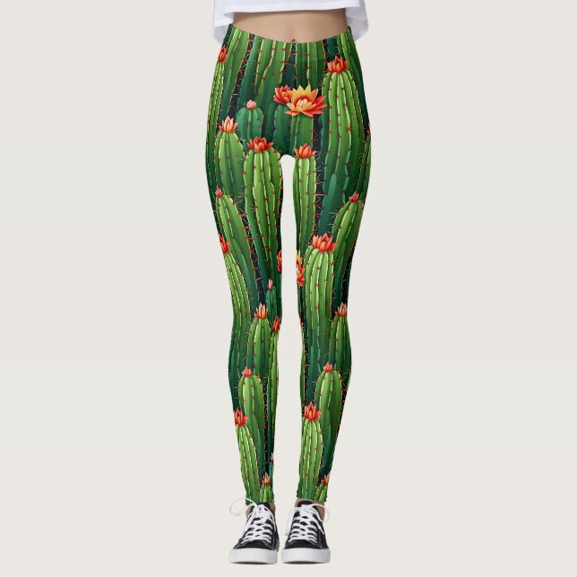 Succulent Style Trendy Cactus Leggings (Front)