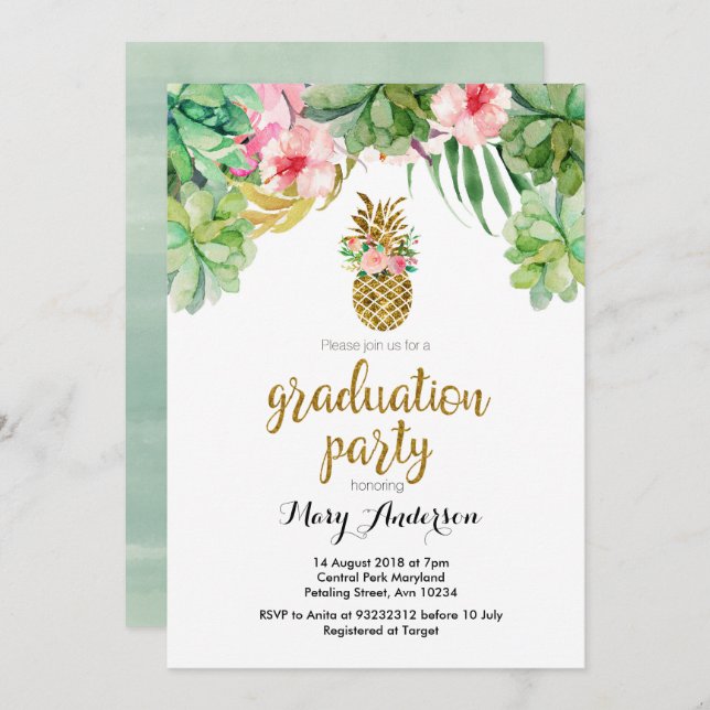 Succulent summer graduation party invitation (Front/Back)