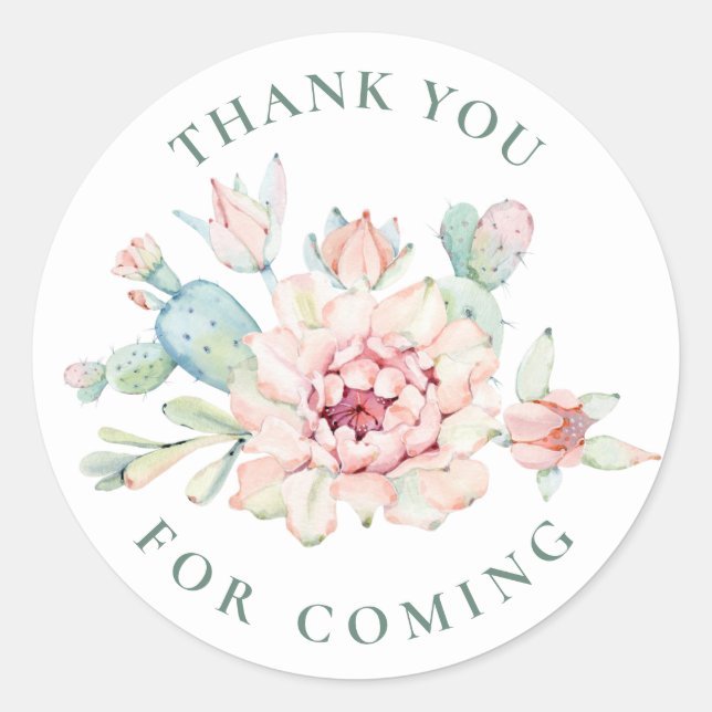 Succulent Thank You | Floral Cactus Baby Shower Classic Round Sticker (Front)