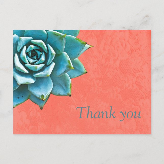 Succulent Thank You Watercolor Orange Lace Postcard (Front)