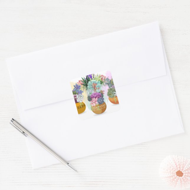 Succulent Trio Colourful Square Sticker (Envelope)