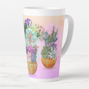 Succulent Trio on Pink Tall Latte Mug