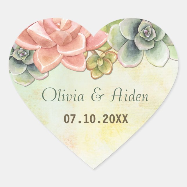 Succulent Watercolor Floral Heart Sticker (Front)