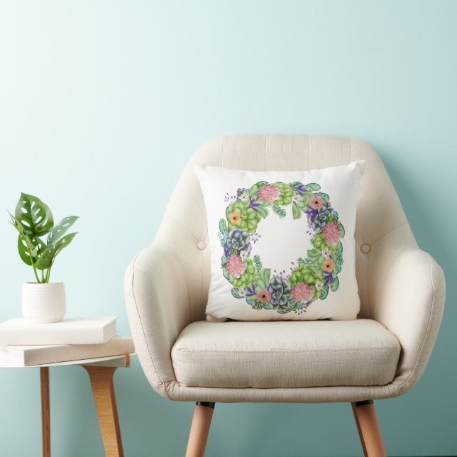 Succulent Watercolor Floral Wreath Cushion (Chair)