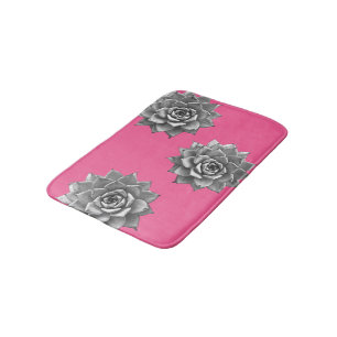 Succulent Watercolor Grey on Hot Pink Bath Mat
