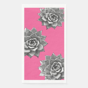 Succulent Watercolor Grey on Hot Pink Napkin