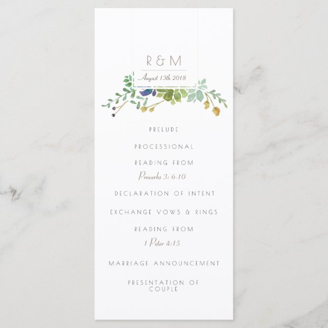 Succulent Watercolor | Initial | Program Programme (Front)