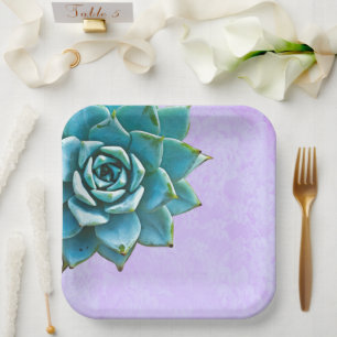Succulent Watercolor  Lavender Lace Paper Plate