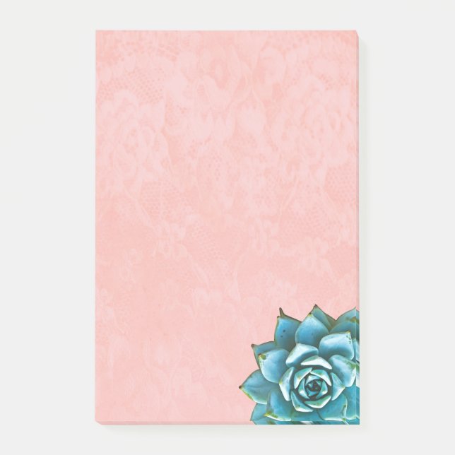 Succulent Watercolor on Blush Pink Lace Post-it Notes (Front)