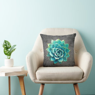 Succulent Watercolor on Grey Cushion
