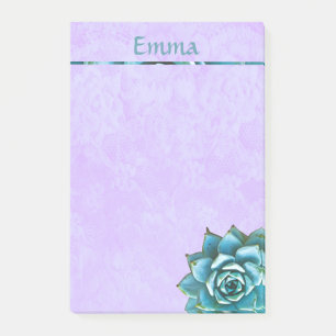 Succulent Watercolor on Lavender Lace Post-it Notes