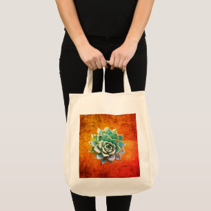 Succulent Watercolor on Orange Rust Tote Bag