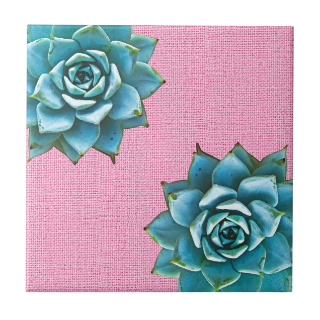 Succulent Watercolor on Pale Pink Tile (Front)