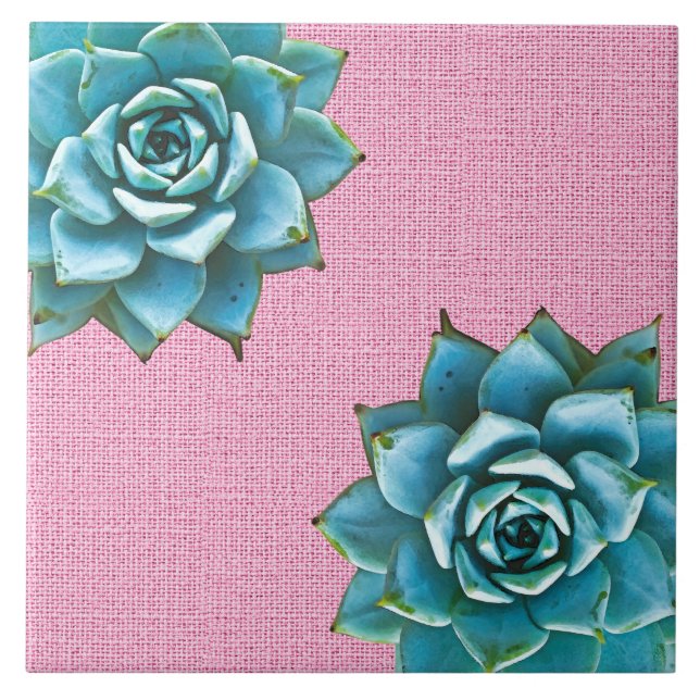 Succulent Watercolor on Pale Pink Tile (Front)