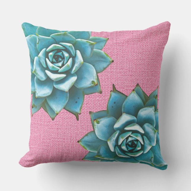Succulent Watercolor on Pink Cushion (Front)