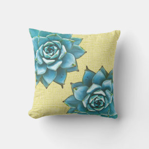 Succulent Watercolor on Yellow Outdoor Cushion
