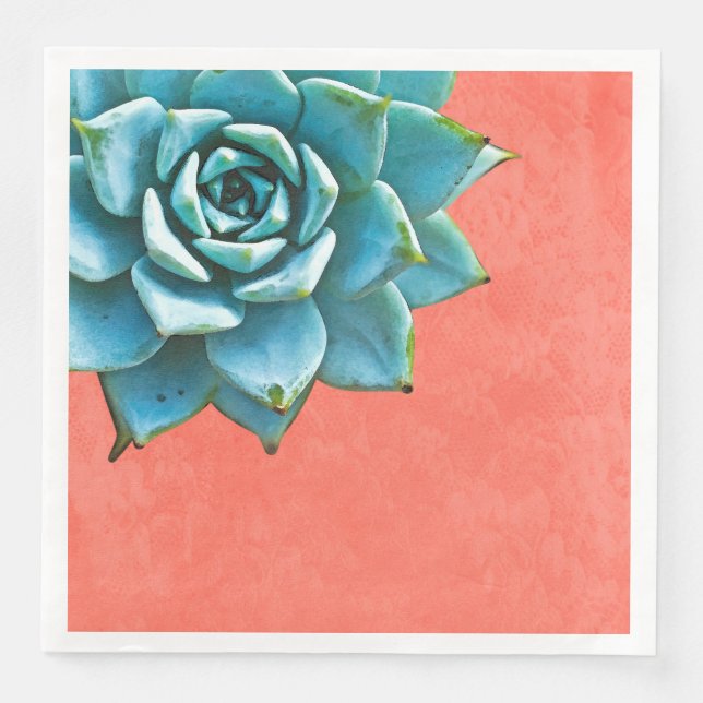 Succulent Watercolor Orange Lace Napkin (Front)