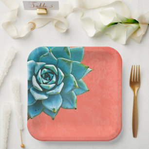 Succulent Watercolor Orange Lace Paper Plate