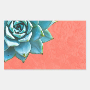 Succulent Watercolor Orange Lace Rectangular Sticker