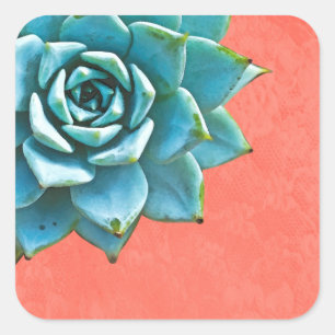 Succulent Watercolor Orange Lace Square Sticker