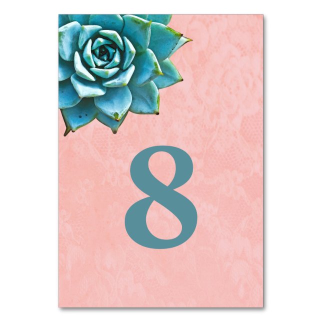 Succulent Watercolor Pink Lace Table Number (Front)