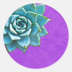 Succulent Watercolor Purple Lace Classic Round Sticker