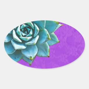 Succulent Watercolor Purple Lace Oval Sticker