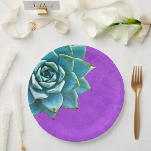 Succulent Watercolor Purple Lace Paper Plate