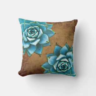 Succulent Watercolor Rustic Brown Cushion