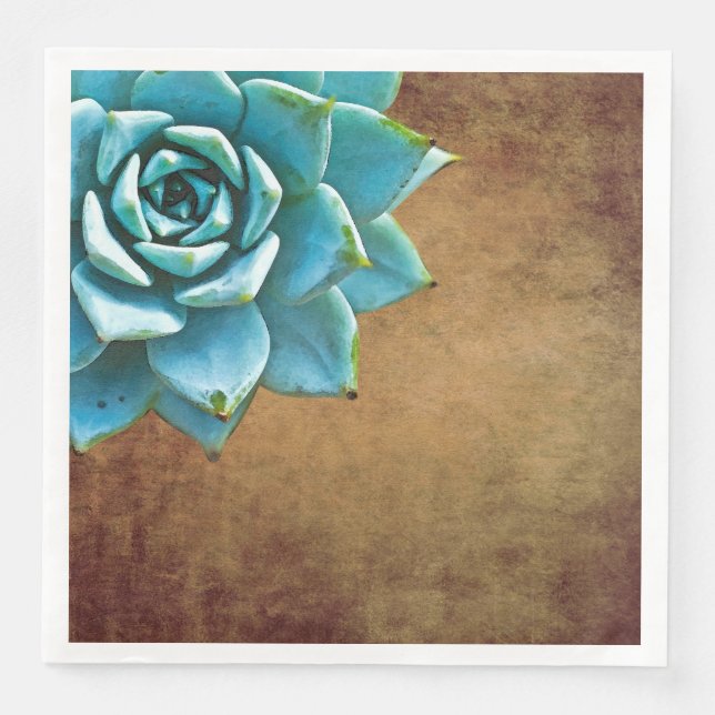 Succulent Watercolor Rustic Brown Napkin (Front)