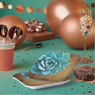 Succulent Watercolor Rustic Brown Paper Plate