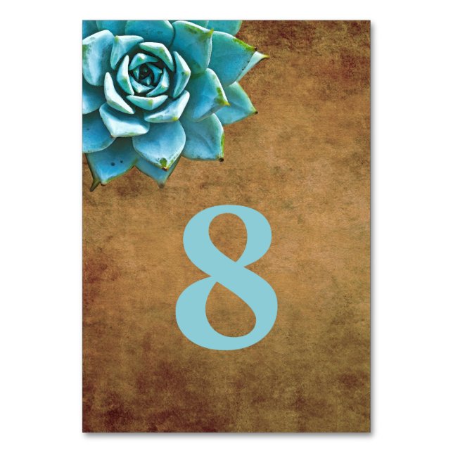 Succulent Watercolor Rustic Brown Table Number (Front)