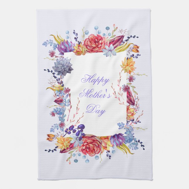 Succulent Watercolors Happy Mother's Day   Tea Towel (Vertical)