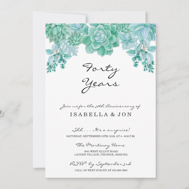Succulent Wedding Anniversary Party Invitation (Front)