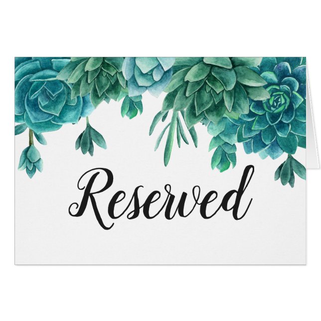 Succulent wedding. Cactus reserved sign. Botanical (Front Horizontal)