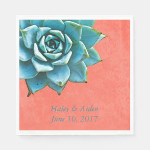 Succulent Wedding Engagement Watercolor Orange Napkin