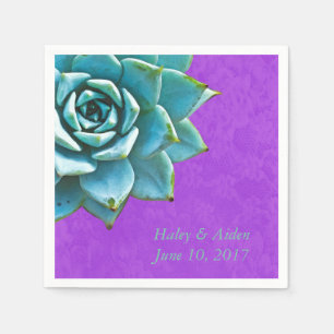 Succulent Wedding Engagement Watercolor Purple Napkin