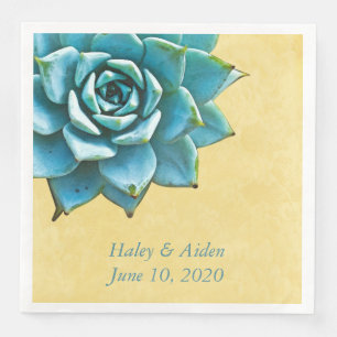 Succulent Wedding Engagement Watercolor Yellow Napkin